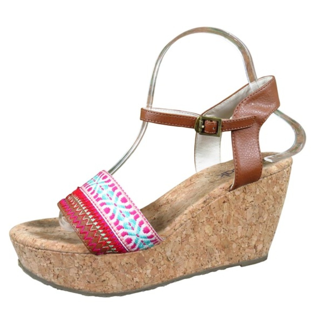 The Sak Tobacco Stitch Womens Wedge Sandals Size 8.5 Cork Heel Boho Casual